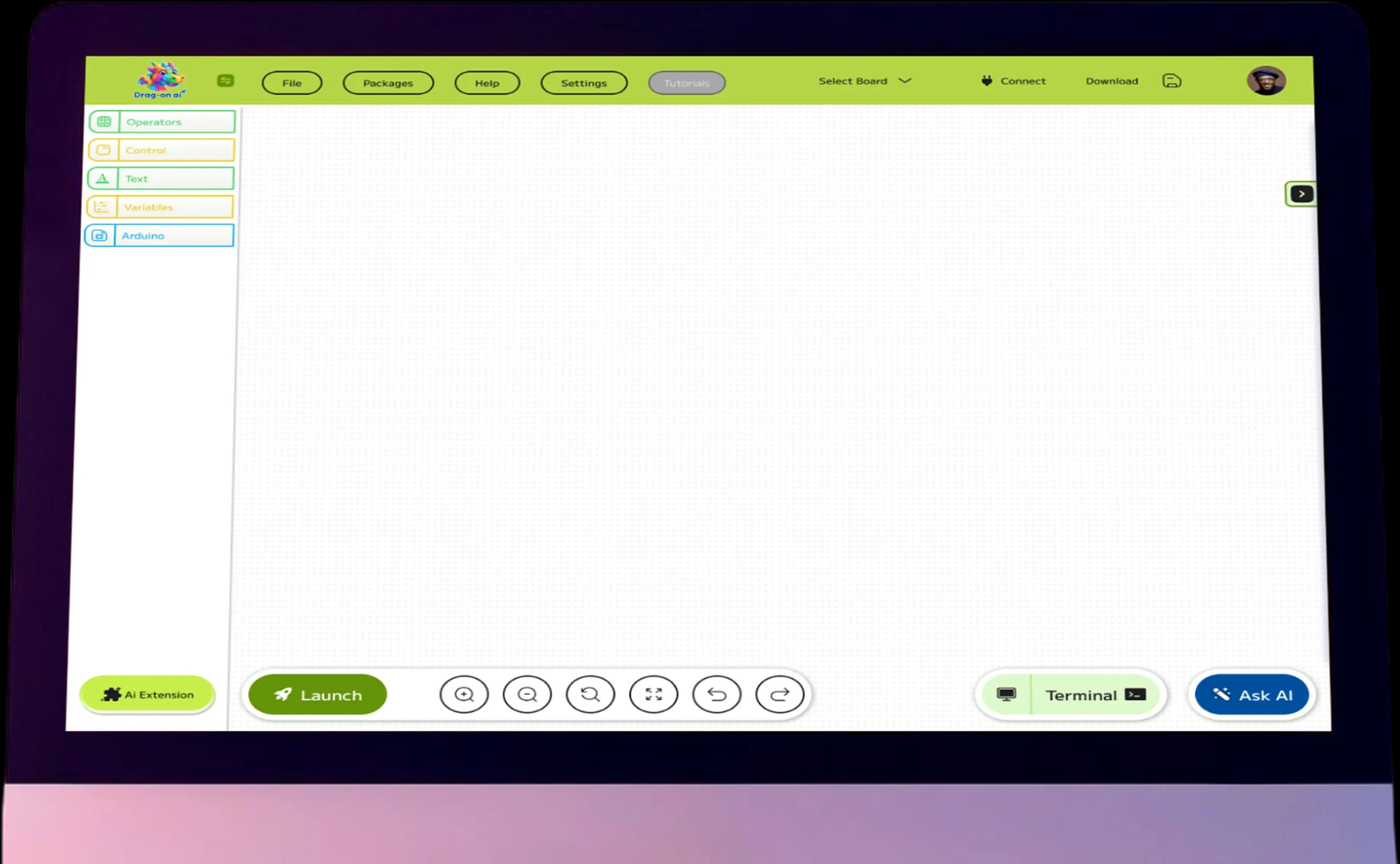 The Drag-on.ai block editor running on an iMac