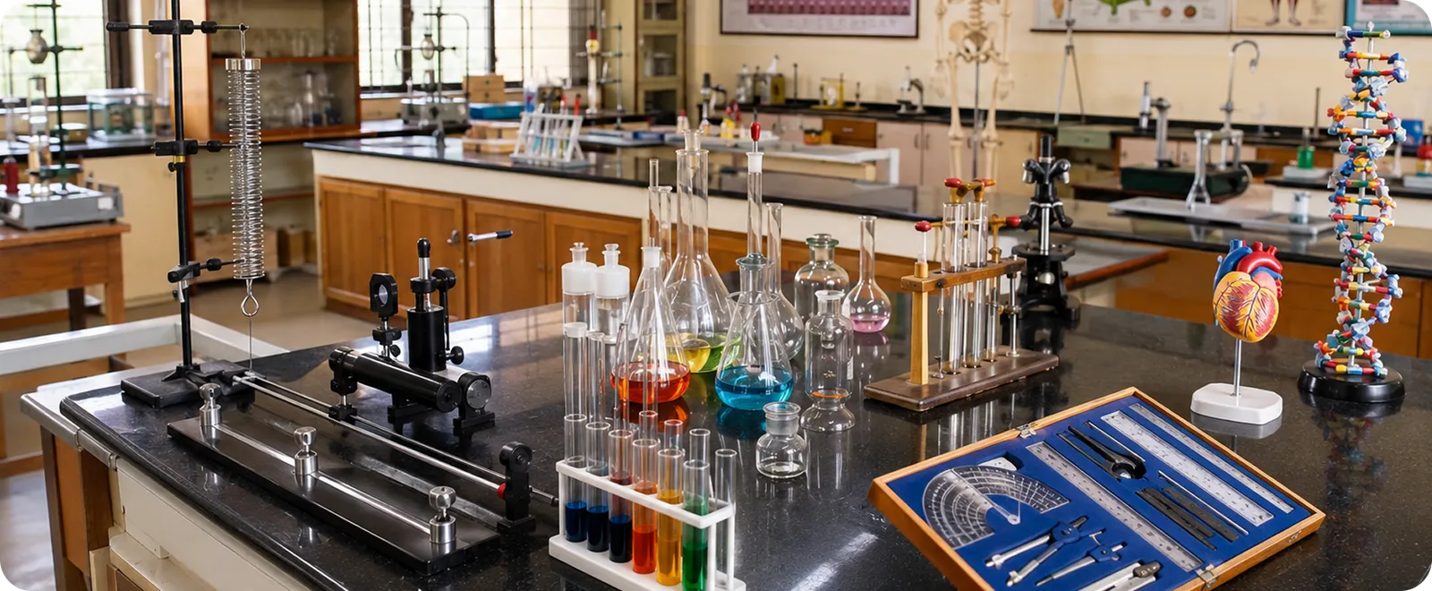 Composite Science Lab hero — integrated science lab bench